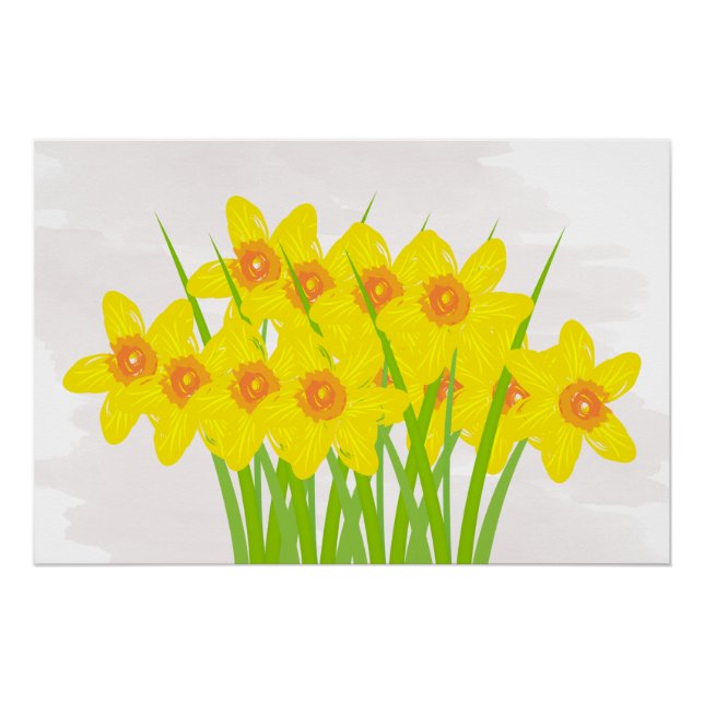 Pôster Abstrato Yellow Daffodils Watercolor Art Poster (Frente)