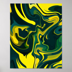 Poster Abstrato Yellow e Green Swirl Art