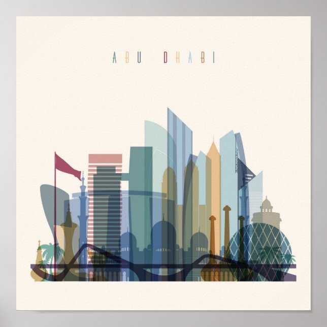 Poster Abu Dhabi, Emirados Árabes Unidos | Linha Skyline  (Frente)