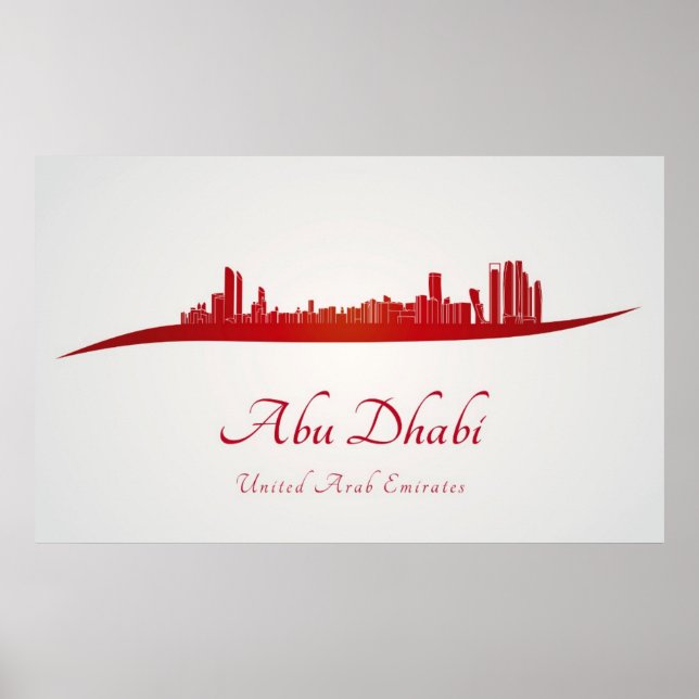 Pôster Abu Dhabi skyline in red and gray background (Frente)
