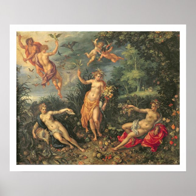 Pôster Abundance e os Quatro Elementos, c.1606 (petróleo  (Frente)