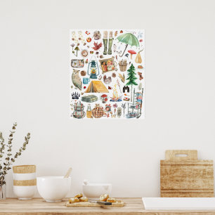Poster Abundância de outono Ilustrações Rustic Watercol
