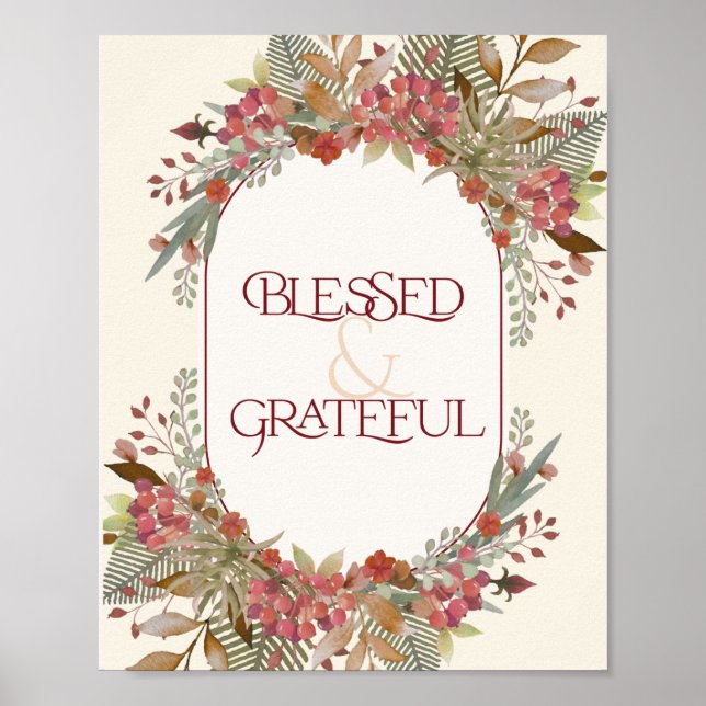 Poster Abundant fall floral Bênção Grateful Graças (Frente)