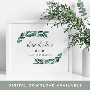 Poster Abundant Foliage Wedding Hashtag Sinal