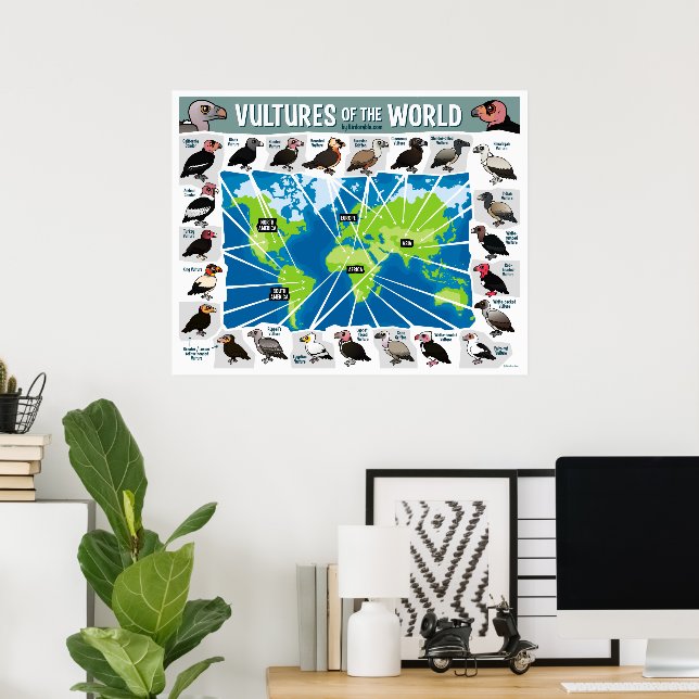 Poster Abutres do Mapa do Mundo (Escritório em casa)