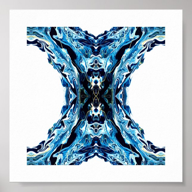 Poster Abyss Blue Abstract Acrylic Paint Pour Fluid Art (Frente)