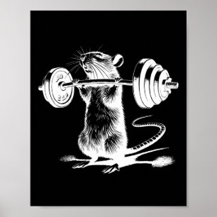 Poster Academia Retro Rato Fitness Musculação Treino Peso