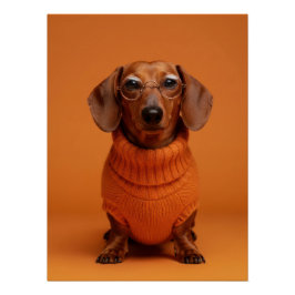 Pôster Academic Dachshund Portrait - Orange Sweater Dog