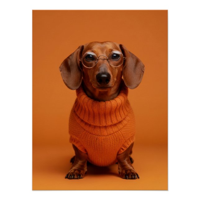 Pôster Academic Dachshund Portrait - Orange Sweater Dog (Frente)