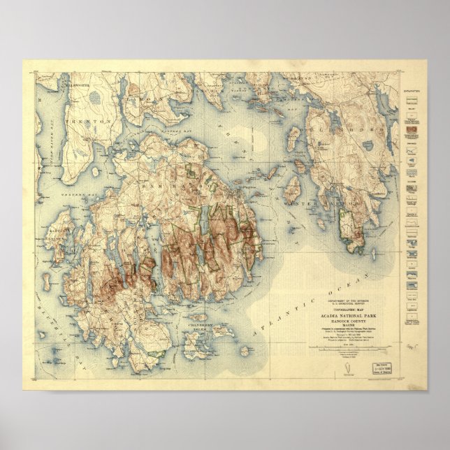 Pôster Acadia National Park 1931 Topographic Map (Frente)