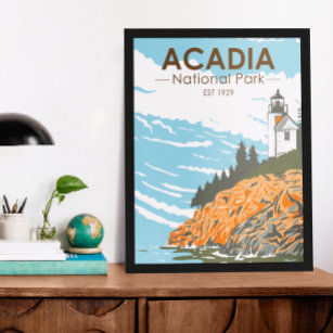 Poster Acadia National Park Bar Harbor Lighthouse Maine
