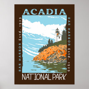 Poster Acadia National Park Bar Harbor Lighthouse Vintage