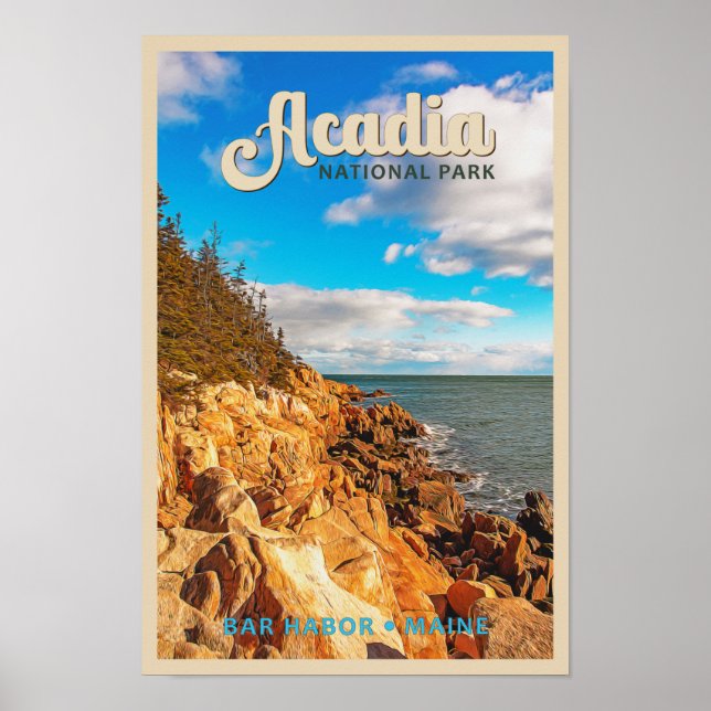 Poster Acadia National Park Bar Harbor Watercolor (Frente)