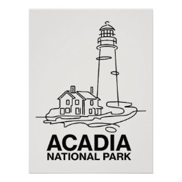 Pôster Acadia National Park Lighthouse Line Art
