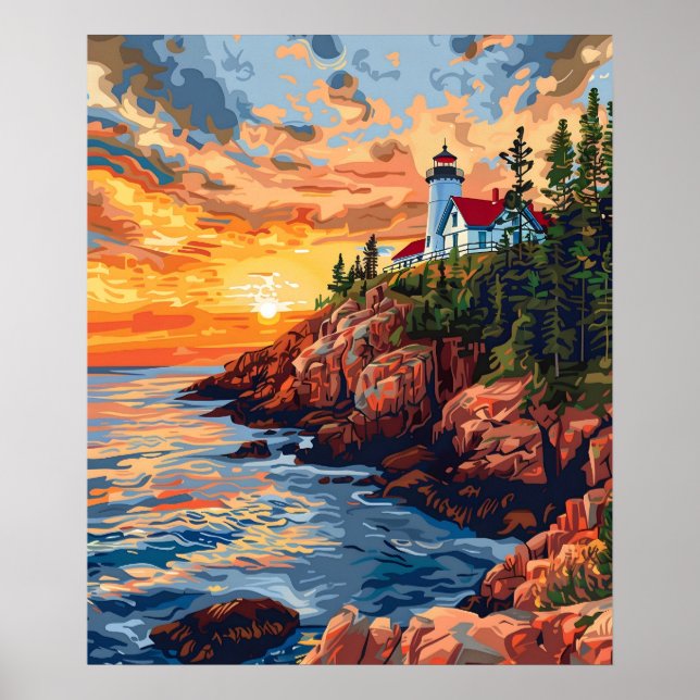 Poster Acadia National Park, Maine Lighthouse Viagem (Frente)
