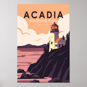Poster Acadia National Park Maine Lighthouse Vintage