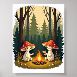 Poster Acampamento de Cogumelos Positivos Arte Retro Fogu