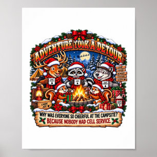 Poster Acampamento de Natal Animais da Floresta Fogueira