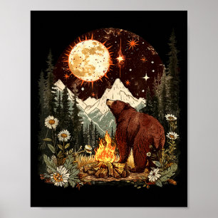 Poster Acampamento de urso celestial fogueira lua campist