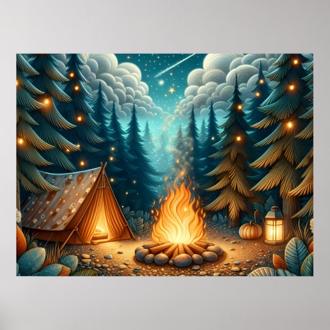 Poster Acampamento Noturno na Floresta (Frente)