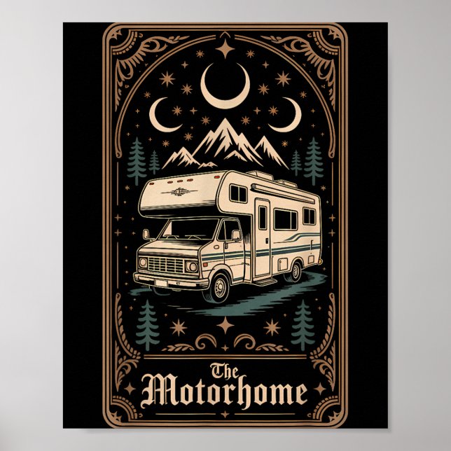 Poster Acampamento Rv camper o motorhome lua montanha  (Frente)