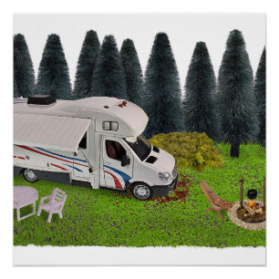 Pôster Acampamento RV no Ponto de Acampamento da Floresta
