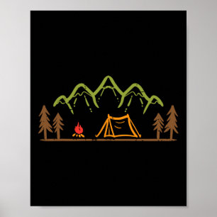 Poster Acampamento Tenda Árvores Montanha Minimalista Aca
