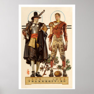 Poster Ação de Graças 1628-1928 - Peregrino e Futebol