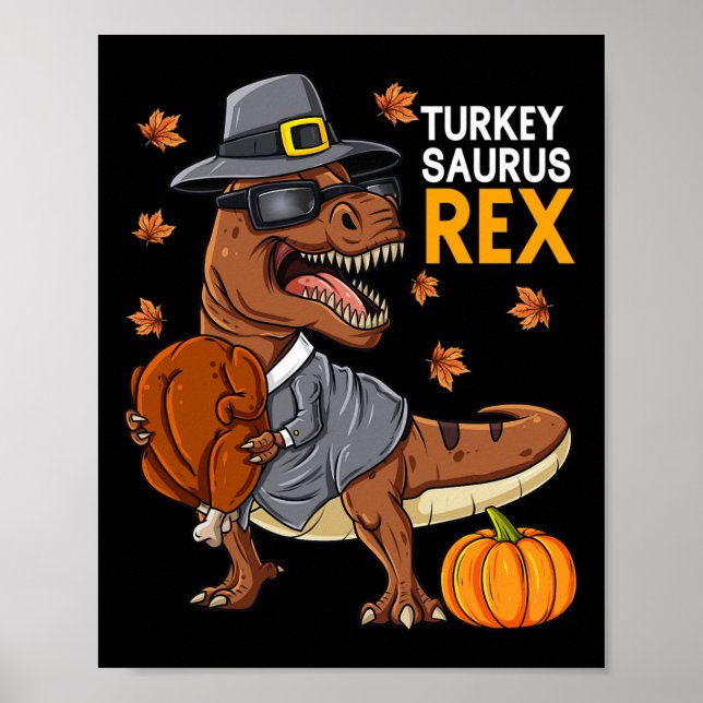 Poster Ação de Graças à Turquia Saurus T Rex Pilgrim Dino (Frente)
