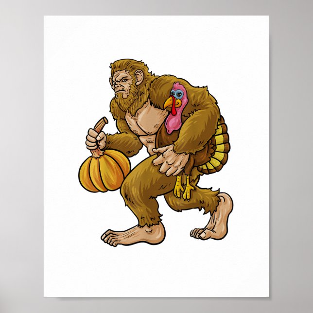 Poster Ação de Graças Bigfoot Rouba Turquia e Abóbora Pum (Frente)