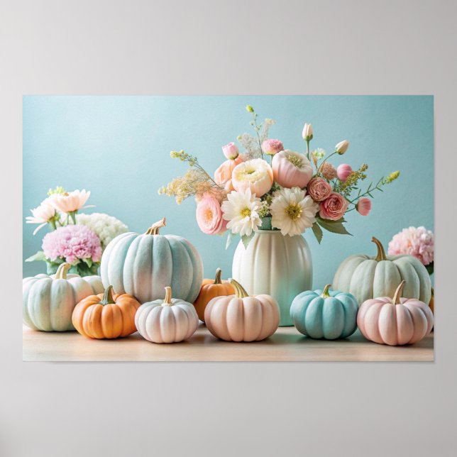 Poster Ação de Graças Pastel Pumpkins e Arranjo Floral (Frente)