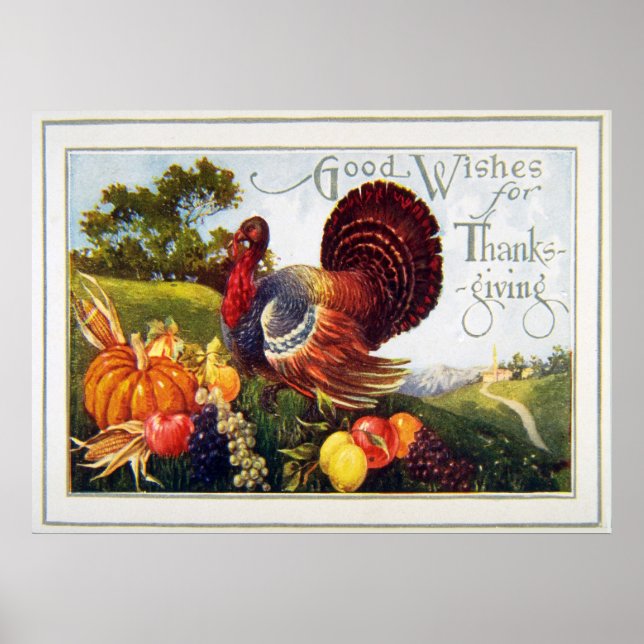 Poster Ação de Graças Vintage Turkey (Frente)