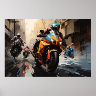 Poster Ação Moto Race Esporte Pintura Abstrato