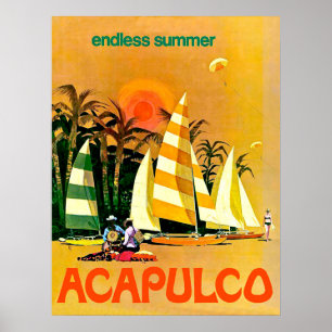 Poster Acapulco, barcos de navigação infinitos do verã