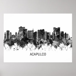 Poster Acapulco México Skyline BW