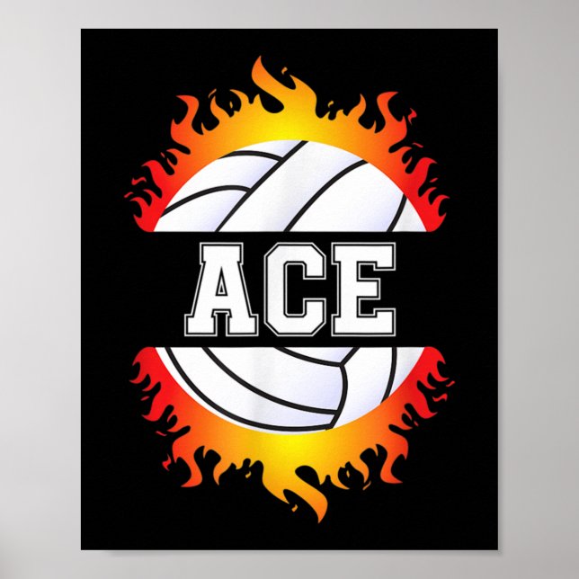 Poster Ace Name Jogador de Voleibol Ball and Net Sport (Frente)