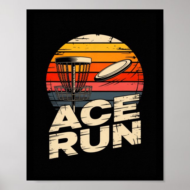 Poster Ace Run Retro Disc Golf Sket Ace Run Pôr do sol  (Frente)