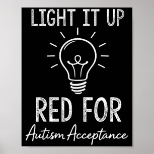 Poster Aceitação do Autismo Vermelho Em vez de Coração Co