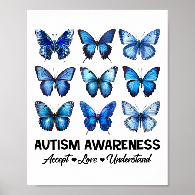 Poster Aceitar Compreender Autismo Atenção Borboleta (Frente)