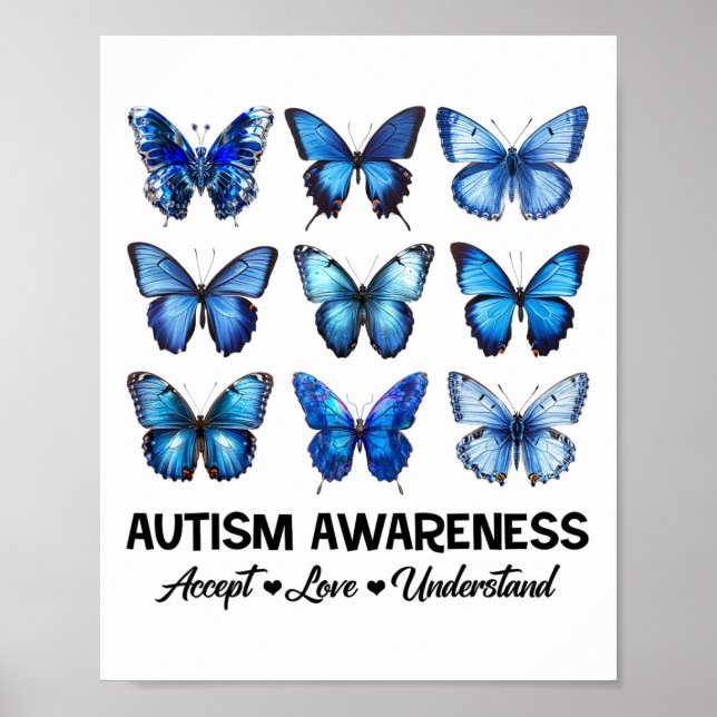 Poster Aceitar Compreender Autismo Atenção Borboleta (Frente)
