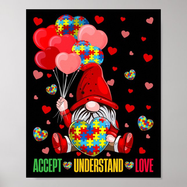 Poster Aceitar Entender Amar Quebra-cabeça Autismo Coraçã (Frente)