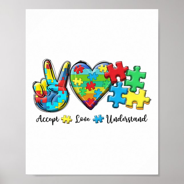 Poster Aceitar o amor Compreender a Consciência do Autism (Frente)