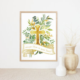 Poster Aceite Jesus no seu coração - fé cristã