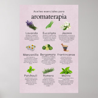 Poster Aceites esenciales aromaterapia en español