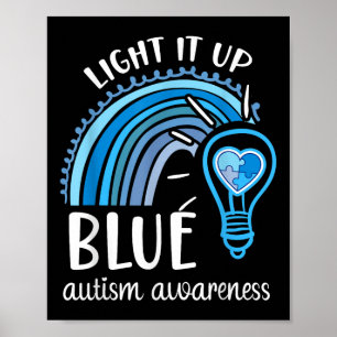 Poster Acenda Azul Autismo Sensibilização Mês Arco-Íris P