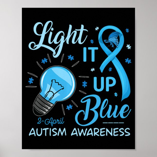Poster Acenda-o Autismo Azul Sensibilização Homens Quebra (Frente)