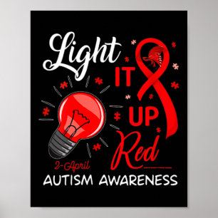 Poster Acenda-O Vermelho Autismo Sensibilização Fita Queb