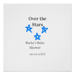 Pôster Acima das Estrelas azul cinza baby shower nome dat