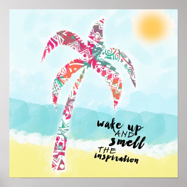 Poster acordar e cheiro de inspiração, praia e palma (Frente)
