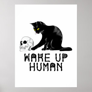 Poster Acordar Humano - Gato Engraçado Com Caveira